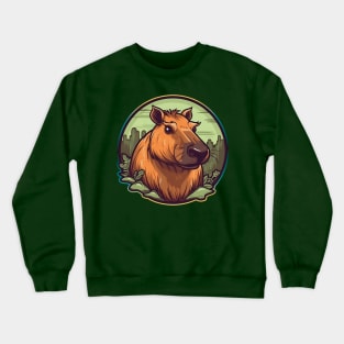 Orange capybara in green pond Crewneck Sweatshirt